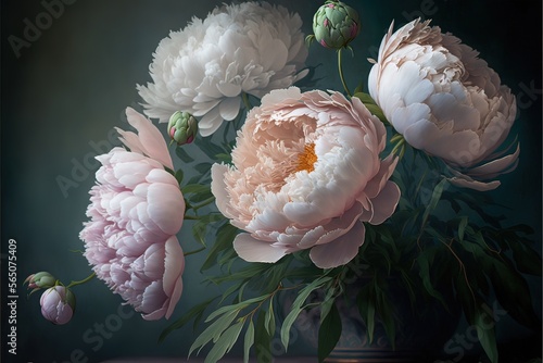 Fototapeta Naklejka Na Ścianę i Meble -  Delicate light peony flowers, a bouquet of peonies AI