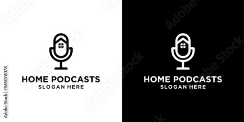 house podcast logo design inspiration. podcast with modern home logo design concept