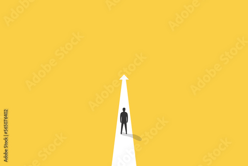Businessman follow a path for business opportunities. visionary leadership different business routes. Symbol of ambition, motivation and long road ahead.