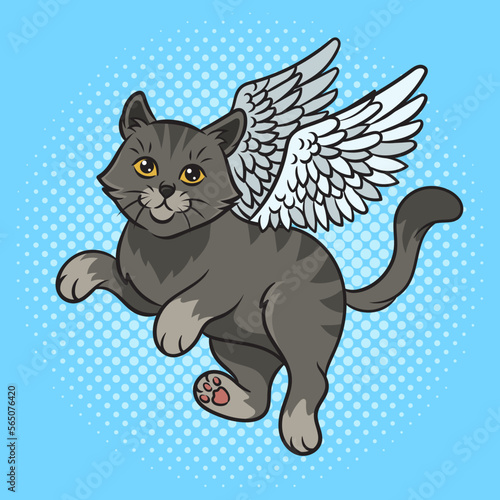 Angel flying kitten pinup pop art retro vector illustration. Comic book style imitation.