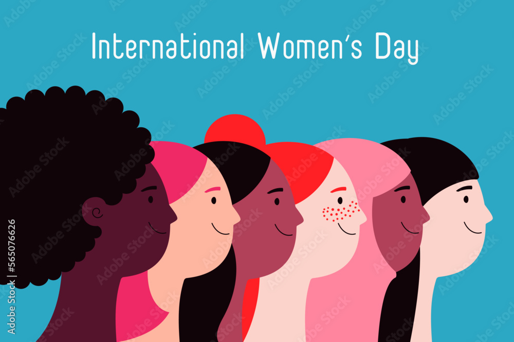 Beautiful diverse women, girls faces in profile. Flat style vector illustration. Female cartoon characters. Design concept for 8 March, Womens Day card, banner, poster, feminism, gender equality Beautiful diverse women, girls faces in profile. Flat style vector illustration. Female cartoon characters. Design concept for 8 March, Womens Day card, banner, poster, feminism, gender equality