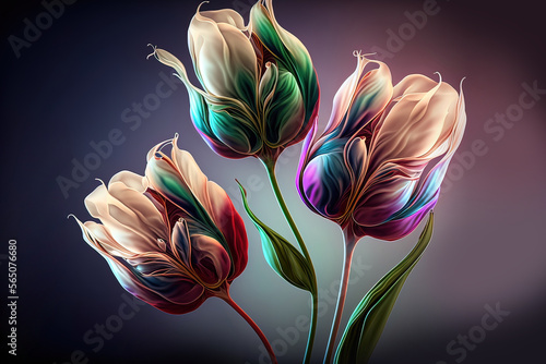 Abstract spring tulips. Luxurious fluid fluid art flowers. AI #565076680