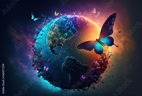 Planet full of butterfly in the nowhere of galaxy 