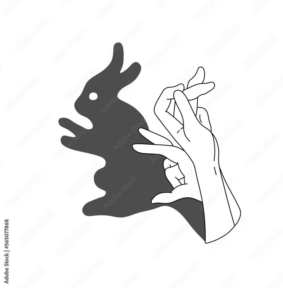 Vector isolated hands fingers animal figure rabbit hare shadow theatre ...