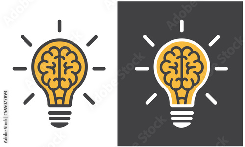 Creative idea Logo with light bulb and brain, isolated on white background.