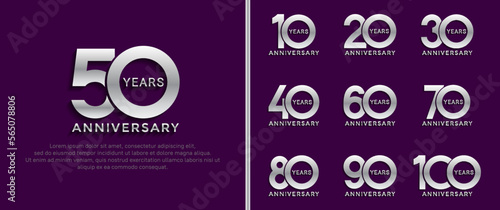 set of anniversary logo style silver color on purple background for special moment