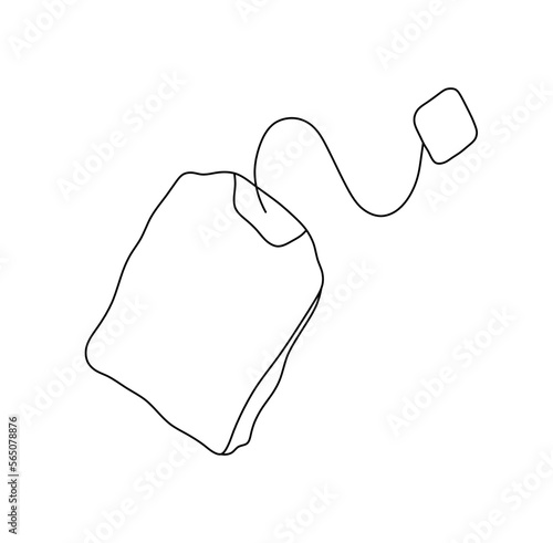 Vector isolated one single paper tea bag with paper label and thread colorless black and white contour line easy drawing