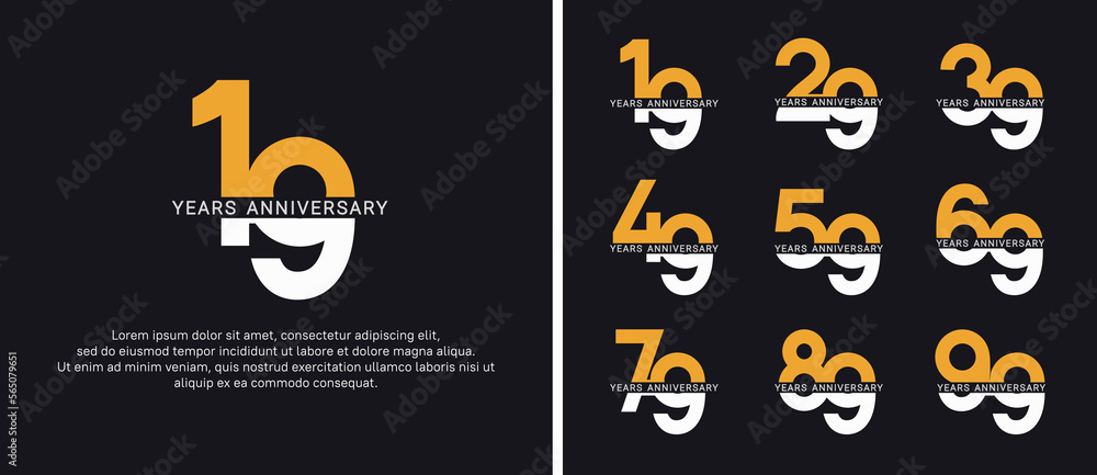 Fototapeta premium set of anniversary logo style yellow and white color on black background for celebration