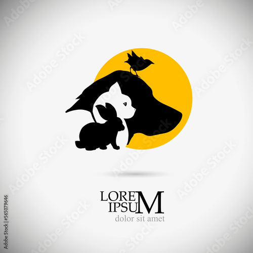 Vector of pets design on black background. Petshop, Dog, Cat, Rabbit, Animal Logo. Easy editable layered vector illustration. Pet group.