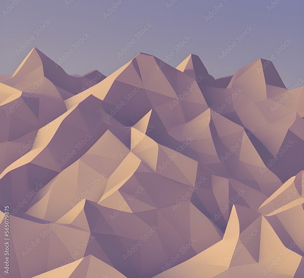 Illustration of a mountain landscape in low poly style, made with generative AI technology. Abstract and simplified mountain area. Illustration of a mountain landscape in low poly style, made with generative AI technology. Abstract and simplified mountain area.
