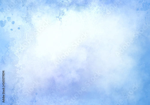 Water calm blue aquarelle painted vignette background with white heaven cloudy empty center. Nature abstract season watercolor wallpaper clearly aura wall. Sponge  vivid dream paint relex design. photo