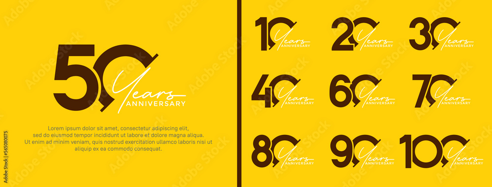 Fototapeta premium set of anniversary logo style black and white color on yellow background for special moment