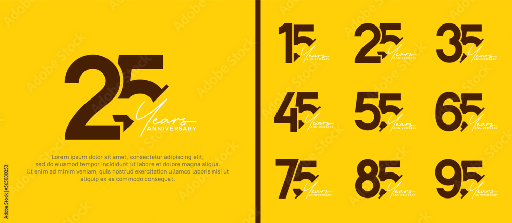 set of anniversary logo style black and white color on yellow background for special moment set of anniversary logo style black and white color on yellow background for special moment