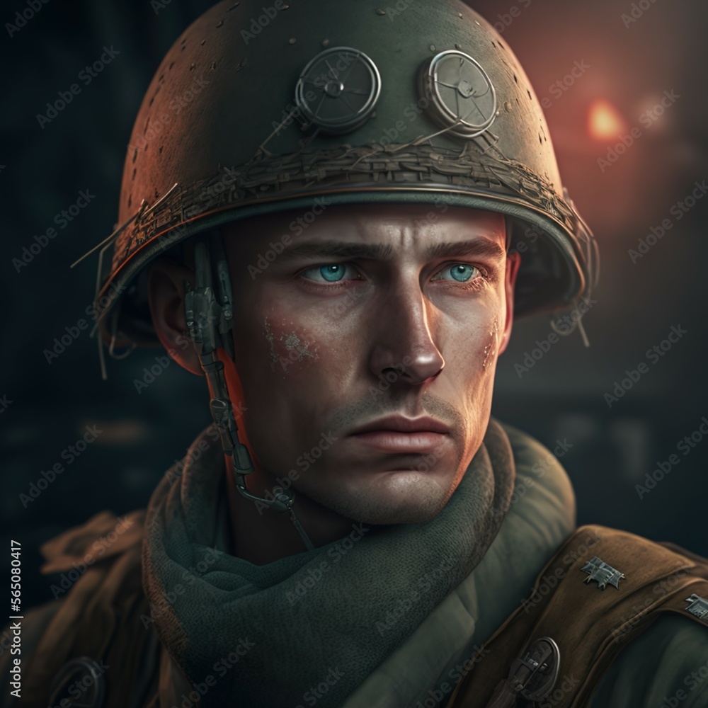 Full portrait of modern soldier. Generative AI. Full portrait of modern soldier. Generative AI.