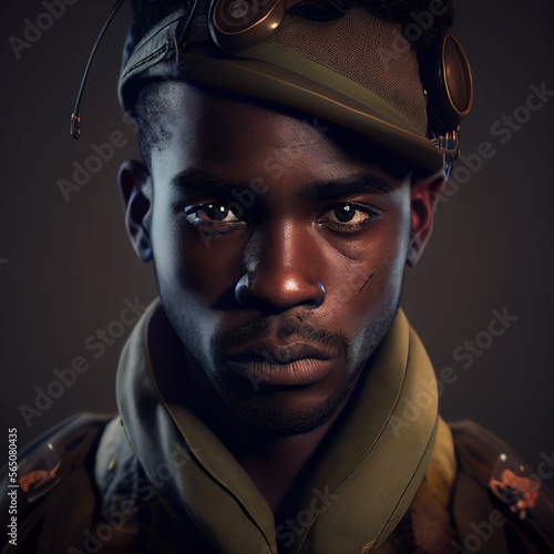 Close up portrait of  African soldier.