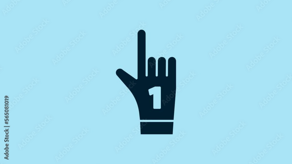 Blue Number 1 one fan hand glove with finger raised icon isolated on blue background. Symbol of team support in competitions. 4K Video motion graphic animation Blue Number 1 one fan hand glove with finger raised icon isolated on blue background. Symbol of team support in competitions. 4K Video motion graphic animation