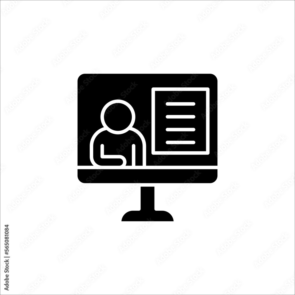 Online education icon, internet studying course. Computer, laptop learning for business. Vector illustration isolated on white background Online education icon, internet studying course. Computer, laptop learning for business. Vector illustration isolated on white background