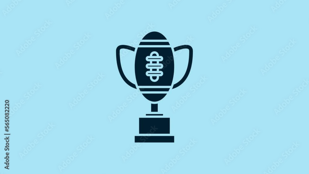 Blue Award cup and American football ball icon isolated on blue background. Winner trophy symbol. Championship or competition trophy. 4K Video motion graphic animation Blue Award cup and American football ball icon isolated on blue background. Winner trophy symbol. Championship or competition trophy. 4K Video motion graphic animation