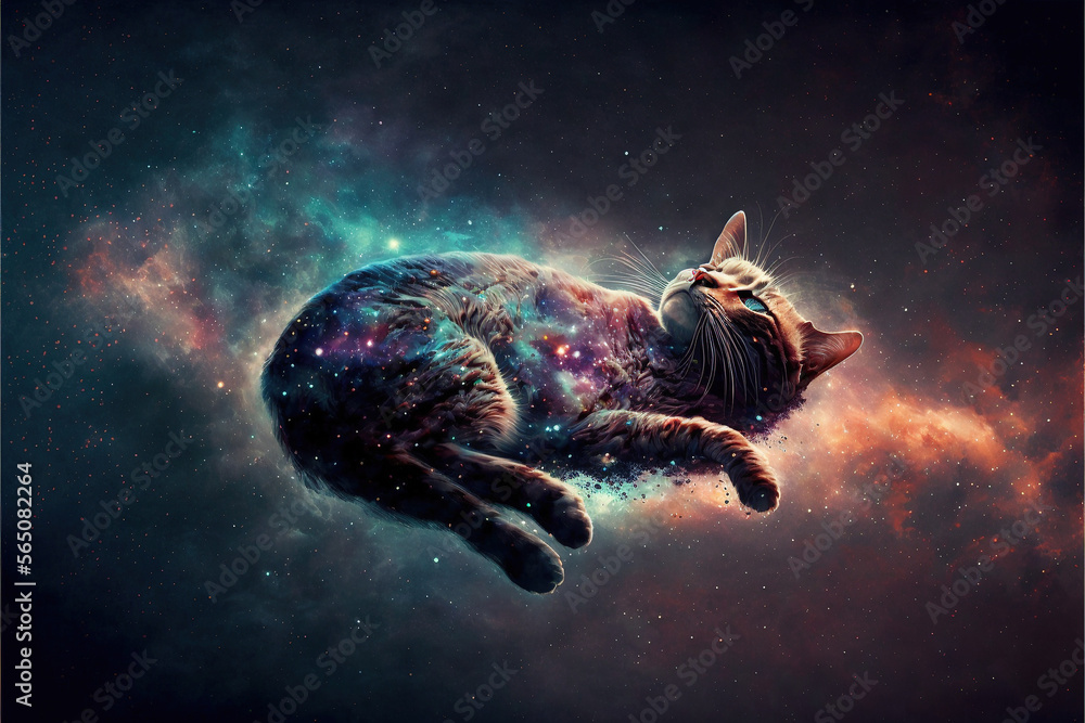 Cat floating in the galaxy generative AI