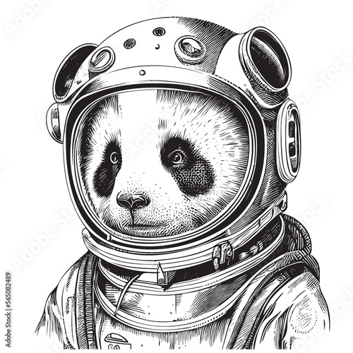 Panda astronaut portrait sketch hand drawn in doodle style Vector illustration