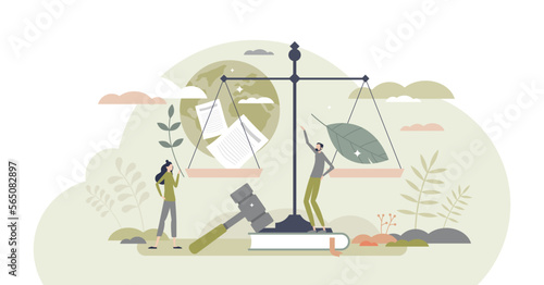 Green policy as governmental environment strategy plan tiny person concept, transparent background. Legal agreement to protect planet ecosystem and nature resources recycling illustration.