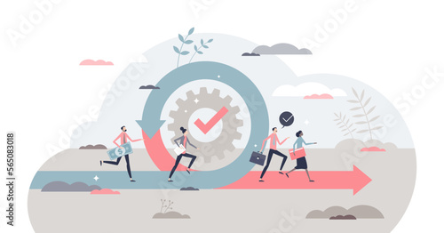 Agile as fast and effective business adaption to changes tiny person concept, transparent background. Performance management with flexible strategy and quick improvements illustration.