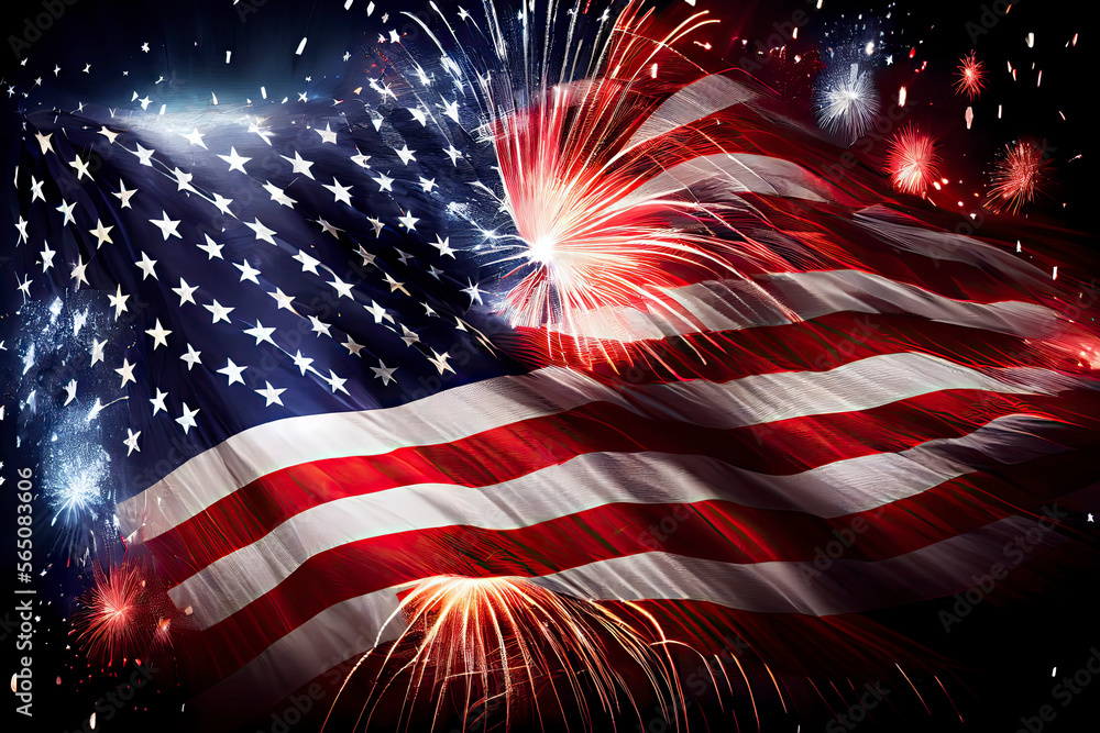 Usa flag with firework background design for usa 4 july independence