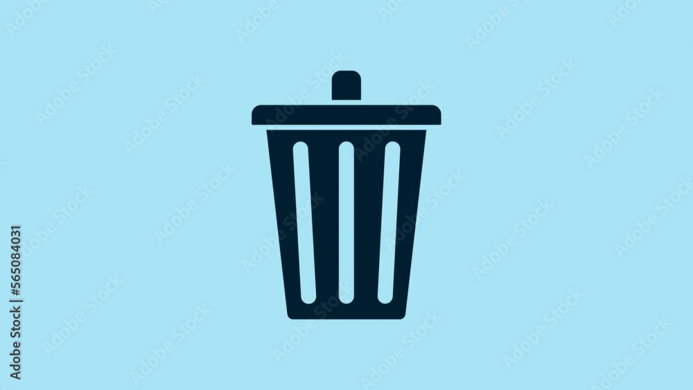 Blue Trash can icon isolated on blue background. Garbage bin sign. Recycle basket icon. Office trash icon. 4K Video motion graphic animation Blue Trash can icon isolated on blue background. Garbage bin sign. Recycle basket icon. Office trash icon. 4K Video motion graphic animation
