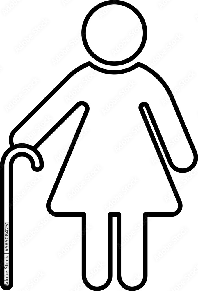 Senior line icon. Old woman with walking cane Senior line icon. Old woman with walking cane
