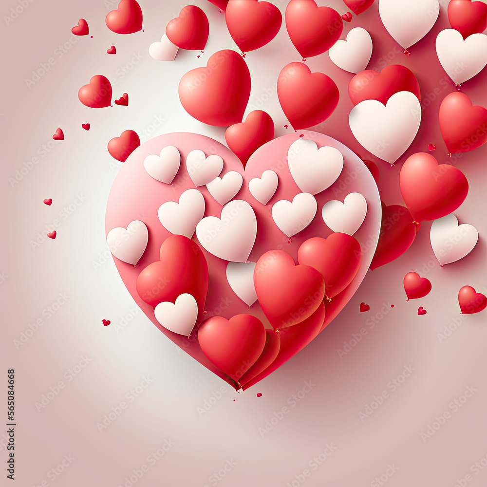 Valentines day hearts vector greeting card. Heart shape elements of red, white color on grey background. 