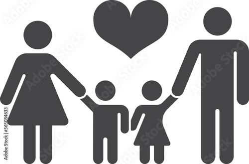 Loving parents with two kids black icon. Happy family together