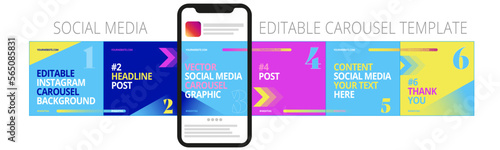 Carousel template post on social media with cellphone / mobile phone. Editable mockup