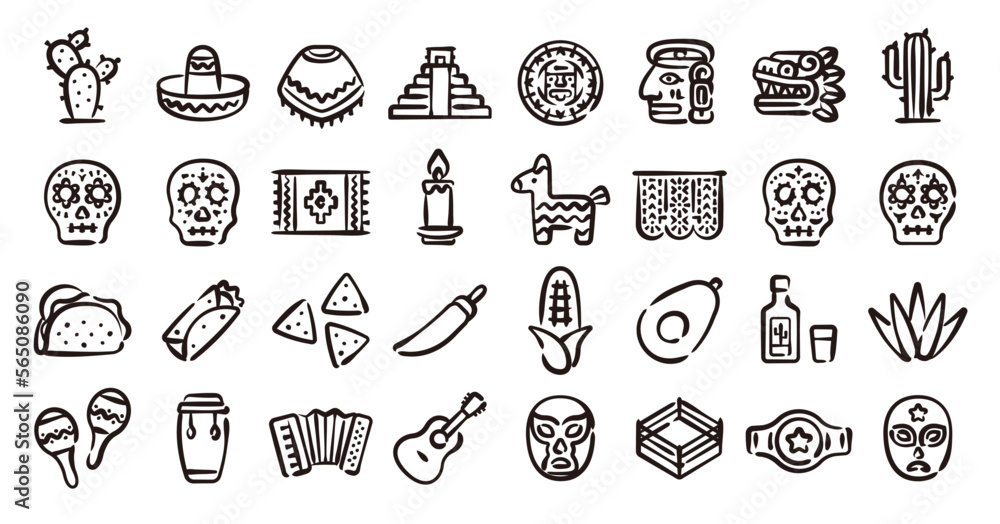 Mexico icon set (Hand-drawn line version)