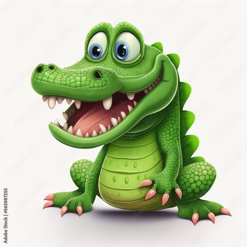 a cartoon alligator with a big smile on his face and teeth, sitting