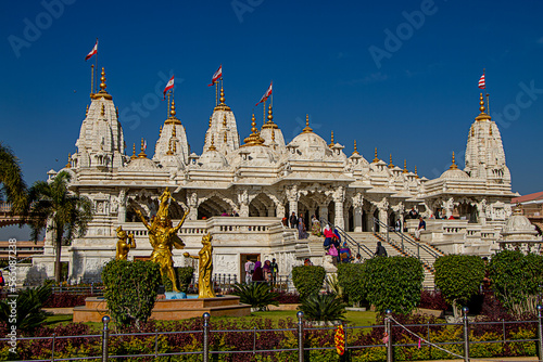 Swaminarayan Temple with flying pendants on top in Bhuj in Gujarat