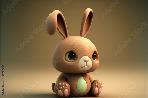 Cute Cartoon Rabbit Character 3D. Generative AI