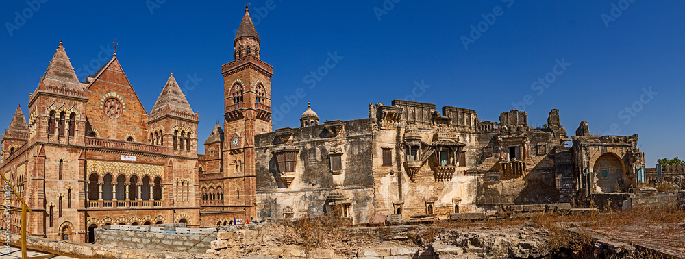 panoramic view of Parag Mahal and old structures around the Mahal in Bhuj Gujarat