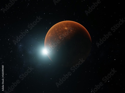 3D render of Mercury stars and bright blue star