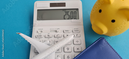 Saving travel budget and airfare closeup concept