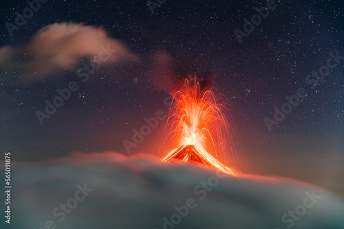 Erupting Volcano at Night, Fuego, Guatemala, 04-21-2018