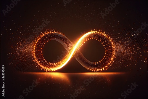 glowing neon infinity symbol in the night. Generative AI photo