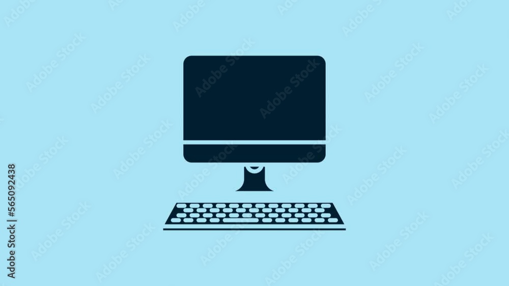 Blue Computer monitor with keyboard icon isolated on blue background. PC component sign. 4K Video motion graphic animation Blue Computer monitor with keyboard icon isolated on blue background. PC component sign. 4K Video motion graphic animation