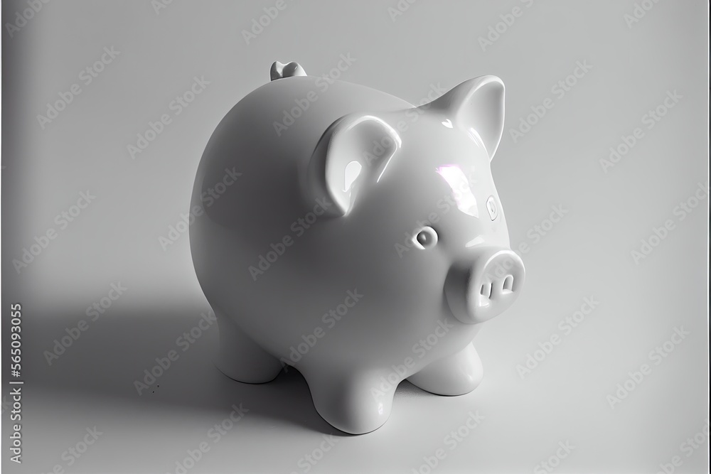 White porcelain piggy bank isolated on white. Generative AI White porcelain piggy bank isolated on white. Generative AI