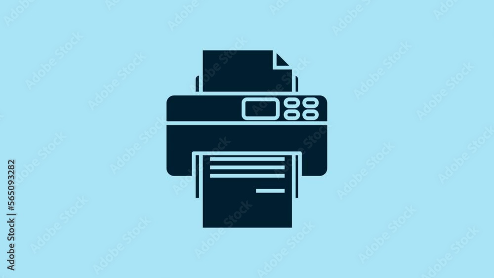 Blue Printer icon isolated on blue background. 4K Video motion graphic animation Blue Printer icon isolated on blue background. 4K Video motion graphic animation