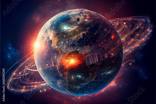 Futuristic abstract background. the earth is connected by the global internet. noosphere of the earth. Generative AI photo