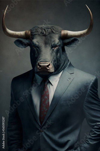 Bull in business suit. Generative ai © LETSROCK