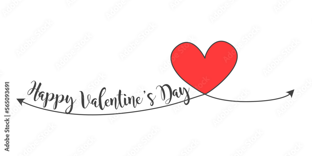 Happy Valentine's Day written on a solid line drawing of a red Heart vector