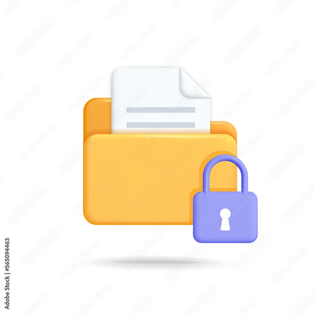 3d vector cartoon plastic render secure protection file folder with document paper sheet icon design 3d vector cartoon plastic render secure protection file folder with document paper sheet icon design