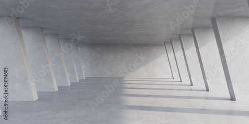 Empty  concrete space interior with sunlight and shadow, 3d rendering