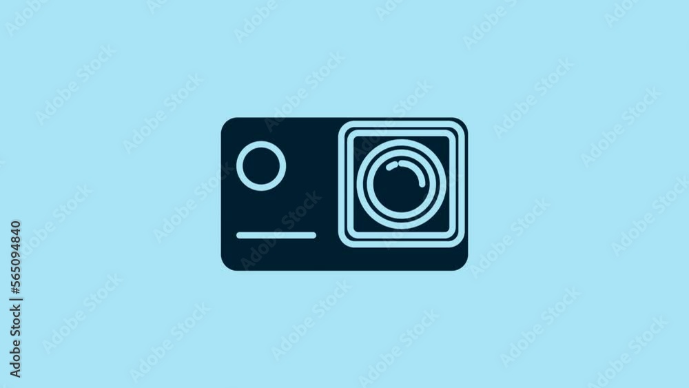 Blue Action extreme camera icon isolated on blue background. Video camera equipment for filming extreme sports. 4K Video motion graphic animation Blue Action extreme camera icon isolated on blue background. Video camera equipment for filming extreme sports. 4K Video motion graphic animation